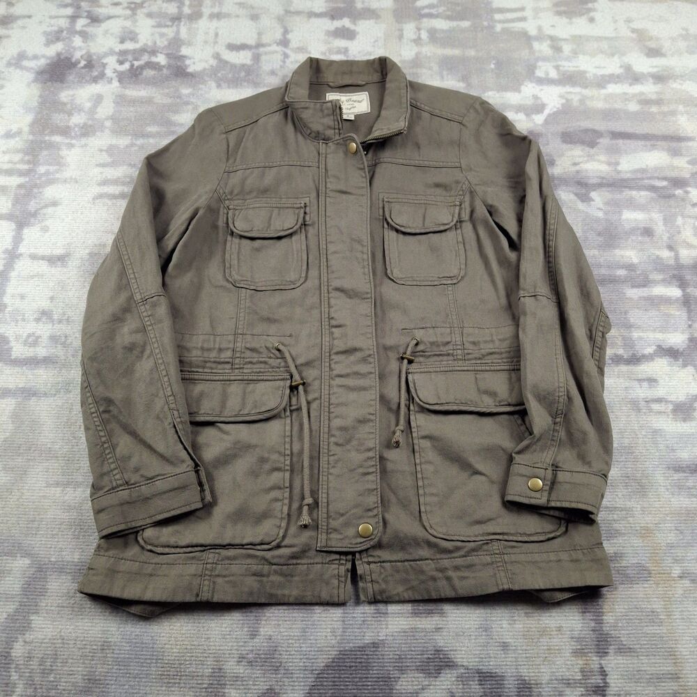 Lucky Brand Womens Utility Jacket Anorak Cargo Military Field Coat Olive Green